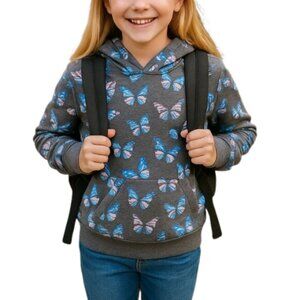 art class Hoodie Sweatshirt Butterfly Print Long Sleeve Grey XL 14-16